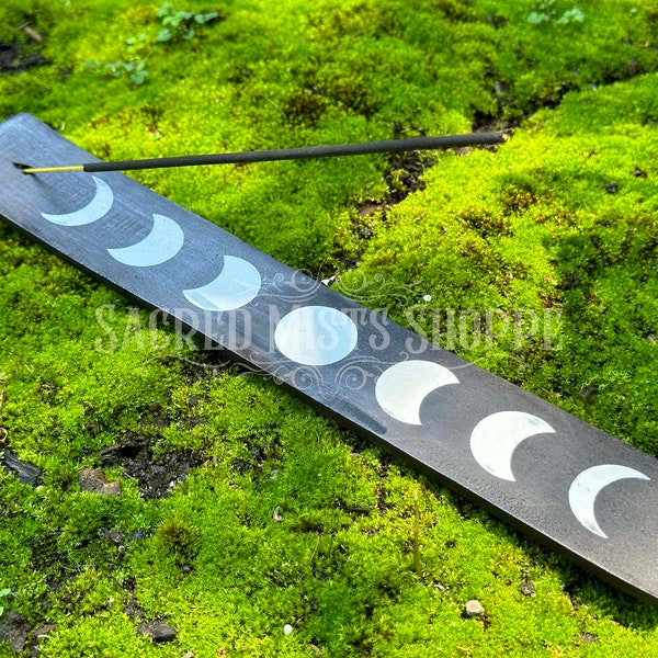 Moonlit Serenity: Hand-Crafted Incense Burner with Painting of Moon Phases for Meditation, Ritual, Wicca, Goddess, Stick Incense, Home Decor