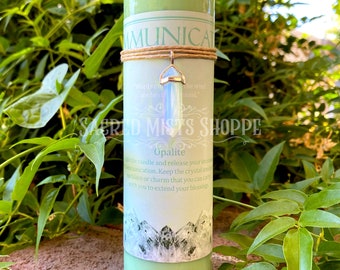 Communication Pillar Candle with Opalite Crystal Pendant for Improving Communication, Improving Self-Esteem, Candle Magick, Witch Candle