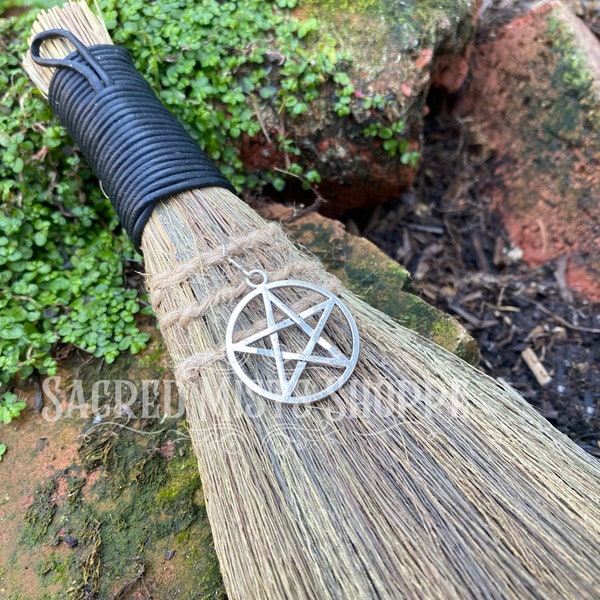 Pentacle Altar Besom Handmade Witch's Broom for Energy Clearing, Cleansing, Remove Negativity, Ritual, Magick, Protection, Witchcraft, Wicca