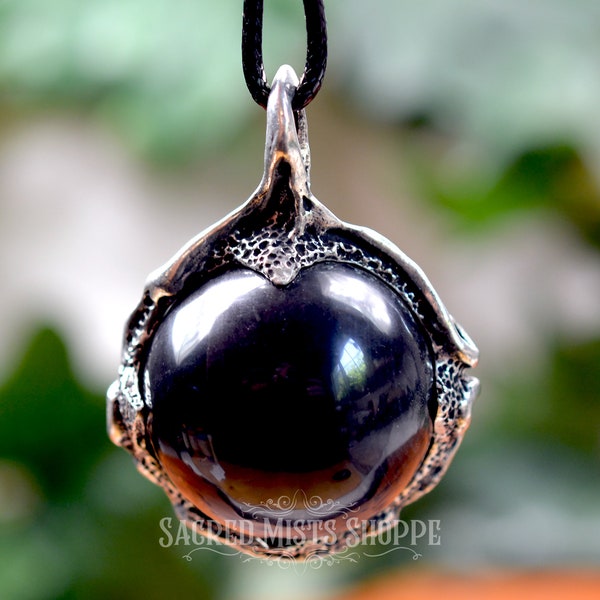 Obsidian Scrying Crystal Ball Witch's Pendant for Divination, Protection, Dowsing, Witch Jewelry, Wicca, Witchcraft, Ritual, Visions, Spells