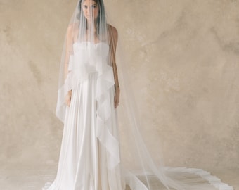 Modern Pleated Trim Bridal Veil, Chic Double Layer Wedding Veil, Unexpected Two-Tier Bridal Veil : Gianna - Style 158