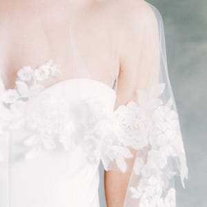 Lace Cape, Bridal Cape, Wedding Cape, Wedding Gown Cover Up, Bridal Cover Up, Embroidered Cape, Bridal Topper : Caprice Style 508 image 8