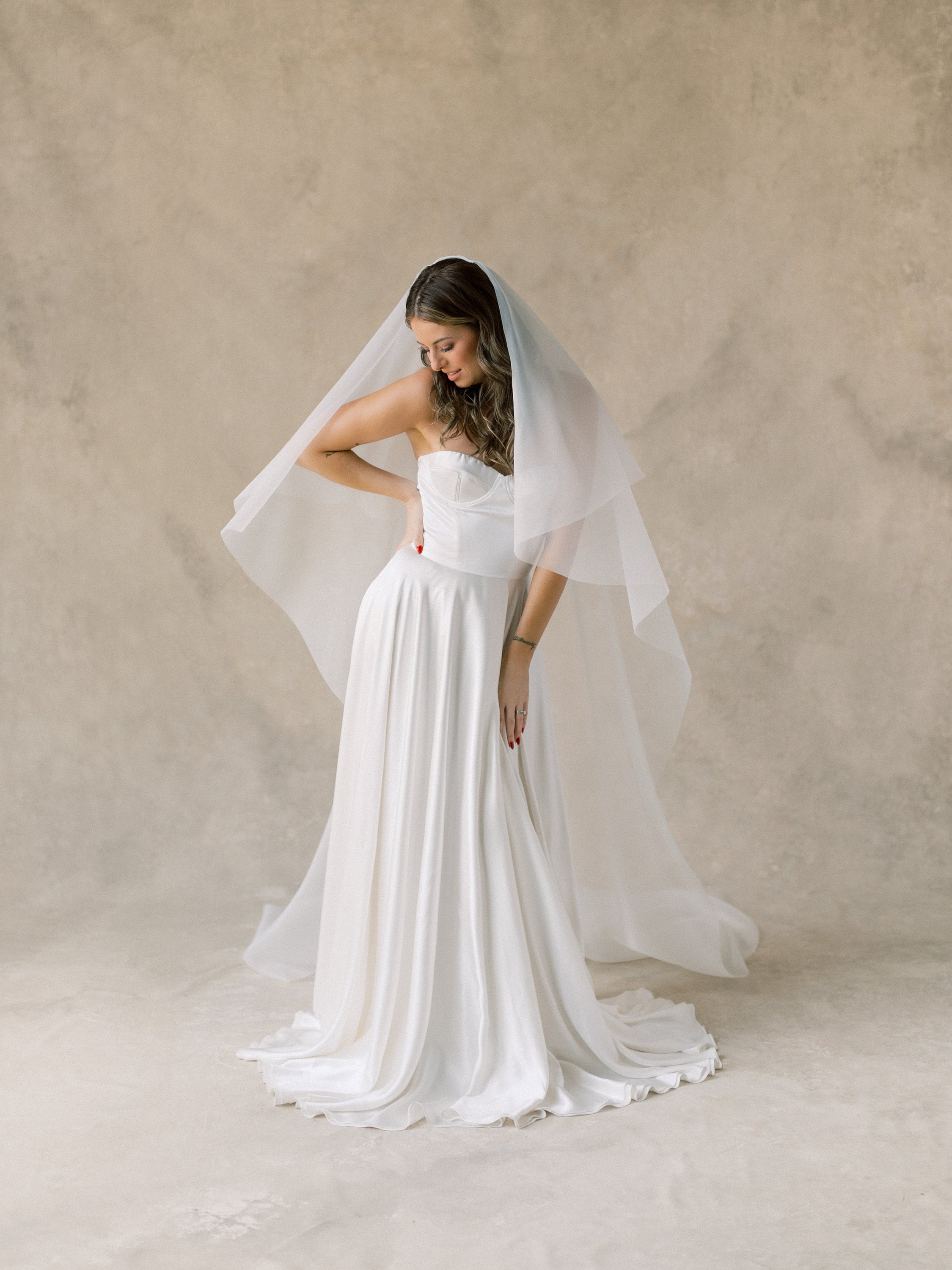 Twigs & Honey Bridal Cathedral Veil with Organza Trim - Organza Edge Veil with Blusher, Chapel Length - Style #2360 Chapel (90)