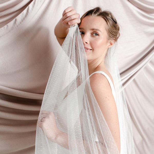 Romantic Bridal Veil, Delicate Point D'Esprit Veil, Handsewn Swiss Dot Veil, Textured Tulle Veil, Bespoke Wedding Veil : Freya - Style 146