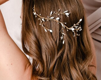 Organic Floral Bridal Hair Vine, Beaded Wedding Headpiece, Botanic Bridal Hairpiece, Pearl and Crystal Hair Vine : Francesca - Style 357