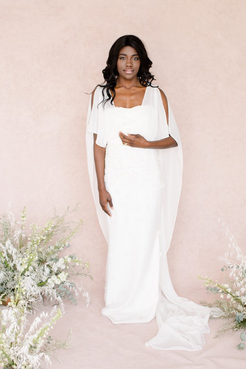 Silk Chiffon Bridal Gown Overlay, Bridal Cape, Removable Wedding Dress ...