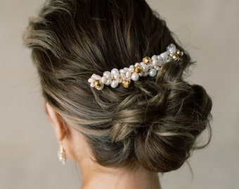 Modern Bridal Pearl Headpiece, Freshwater Pearl Bridal Haircomb, Wedding Hairpiece : Geneva - Style 370