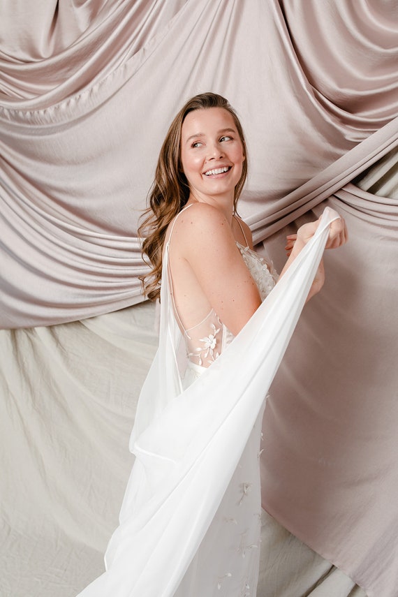 Detachable Bridal Accessory, Removable Bridal Cape, Silk Chiffon