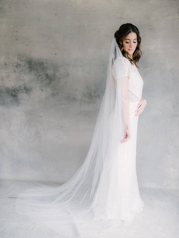 Gathered Veil Bridal Veil English Tulle Veil Cathedral Etsy