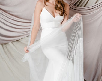 Pleated Tulle Trim Veil, Pleated Bridal Veil, Modern Wedding Veil, Contemporary Bridal Veil, Double Layer Veil : Fannie - Style 152