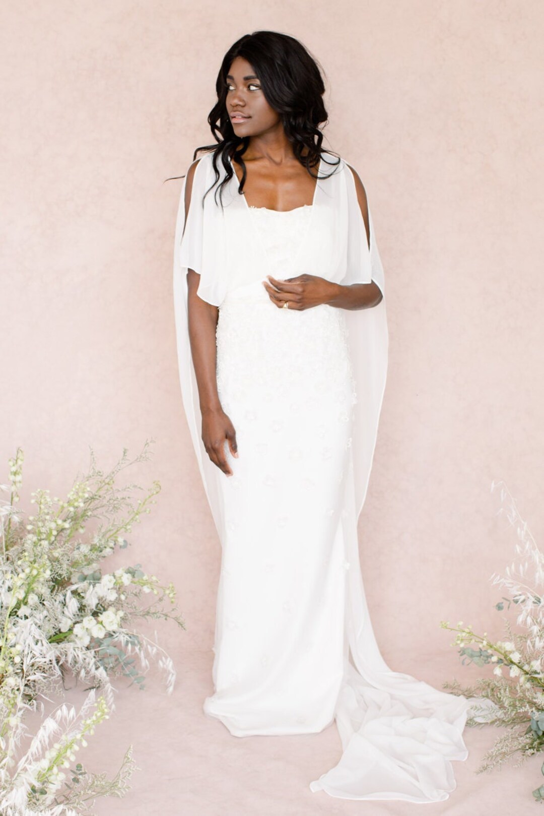 Silk Chiffon Bridal Gown Overlay, Bridal Cape, Removable Wedding Dress ...