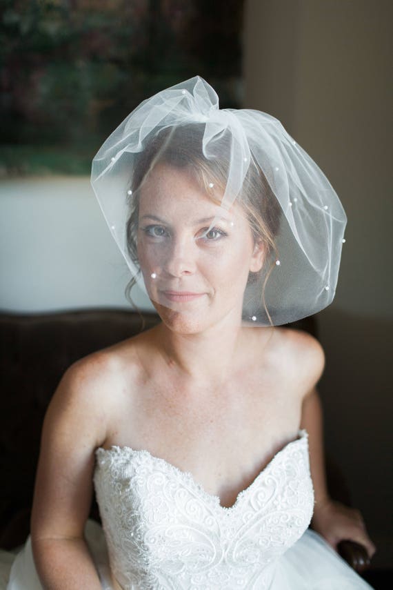 Pearl Bridal Blusher, Short Length Tulle Veils