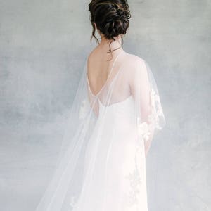 Lace Cape, Bridal Cape, Wedding Cape, Wedding Gown Cover Up, Bridal Cover Up, Embroidered Cape, Bridal Topper : Caprice Style 508 image 5