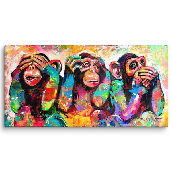 Three Wise Monkeys - Canvas Print Wall Art - by Carlie Pearce
