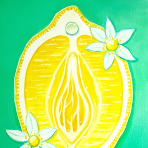 Lemon Vulva with Flowers - Signed Art Print - by Carlie Pearce