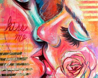 Kiss Me - Lesbian Figures - Signed Art Print - by Carlie Pearce