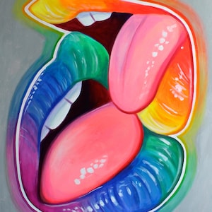 Neon Rainbow Lips - Kiss - Signed Art Print - by Carlie Pearce