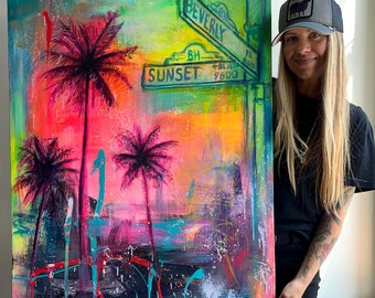 ORIGINAL PAINTING - Sunset Blvd - Mixed Media on Canvas - by Carlie Pearce