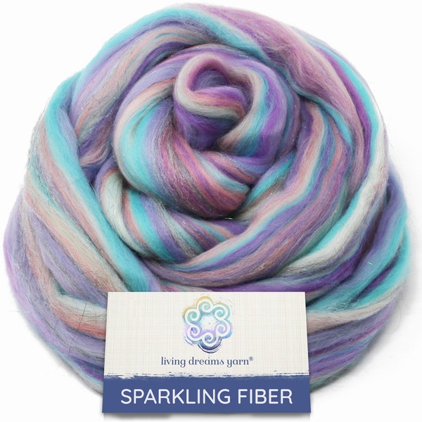 Merino Stellina: Soft Merino Wool with Shimmering Stellina, Roving Fiber for Spinning, Felting, Weaving. Sparkle, Glitz & Glam - Unicorn