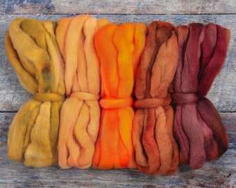 5oz BFL Hand Dyed Fiber - Soft Lustrous Wool Top Roving Pre-Drafted for Hand or Wheel Spinning, Felting, Blending, Weaving, Crafts. Harvest