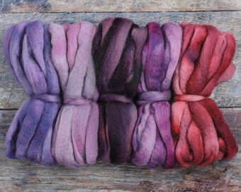 5oz BFL Hand Dyed Fiber - Soft Lustrous Wool Top Roving Pre-Drafted for Hand Spinning, Felting, Blending, Weaving, Crafts. Purple Haze