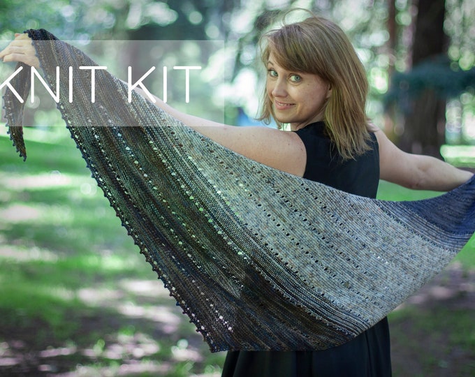 SHAWL KNITTING KIT. Beginner Skill Level, Famously Adaptable Design, Sophisticated Yarn and Pattern, Choose Colors. Great Gift for Knitter.