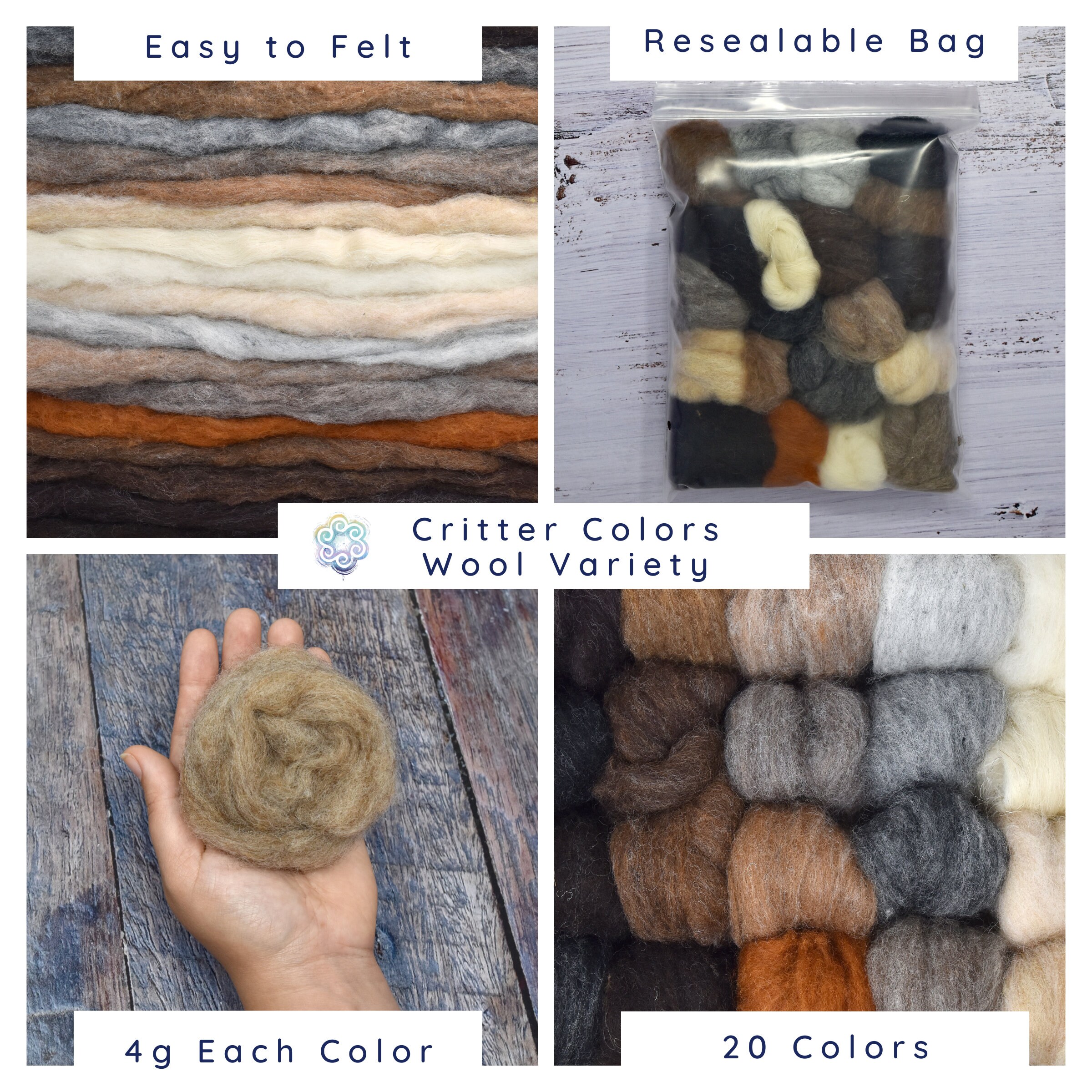 Premium Needle Felting Kit Beginner Craft Kit W. Critter Color Wool Roving  and Full Set of Tools DIY Kit for Adults Gifts Ideas 