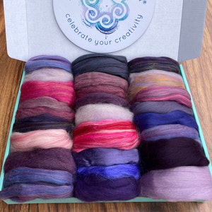 COMBED TOP Roving Mixed Fiber Color Bomb. Merino Silk Bamboo BFL for Spinning, Felting, Blending, Carding. Limited Edition, Lilacs & Berries