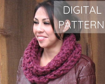 CHUNKY CROCHET COWL Pattern - Digital Written Pattern. One Skein Wonder - Super Bulky Air Merino Yarn. Easy Instructions for Beginner Level