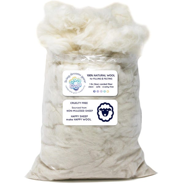 Natural Wool Stuffing, Core Wool for Needle Felting, Super Clean Raw Wool Filling for Pillows, Toys, Batting. Organic Clean Sheep Wool White