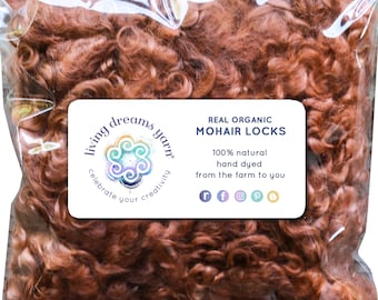 REAL MOHAIR LOCKS. Organic Hand Dyed Premium Wool Fiber for Doll Hair and Wigs, Felting, Blending, Spinning, Wall Hangings. Caramel, 1 Ounce
