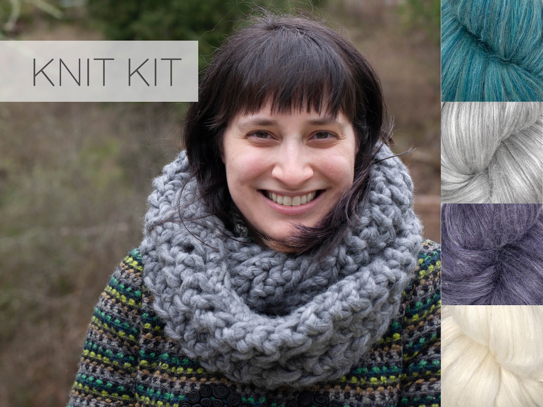 Super Chunky Yarn Cowl Knitting Kit: Soft Super Bulky Silk Merino Yarn ...