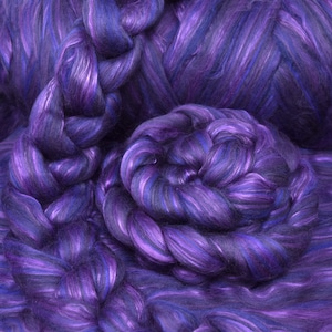 MERINO SILK LUXE Tonal Designer Blend. Superfine Merino, Mulberry Silk, Tussah Silk. Top Roving for Spinning or Felting. Regal Amethyst