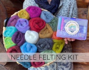 Needle Felting Kit Beginner Craft Kits for Adults. Lots of Corriedale Wool Roving and Full Set of Tools. DIY Starter Kit - Gift for Crafters