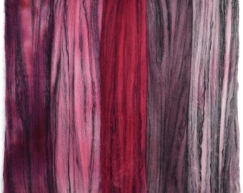 Superfine Merino Combed Top Roving with Tencel for Spinning and Felting. Supersoft, Hand Dyed, Variegated Color Collection. Pink