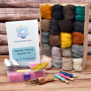 Needle Felting Kit Animal Colors. XL Beginner Craft Kit for Needle Felted Animals. Corriedale Wool Roving, Core Wool and Full Set of Tools.