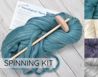 LEARN TO SPIN - Beginner's Spinning Kit with Drop Spindle and Merino/Silk Pencil Roving. Choose your color. Great gift idea