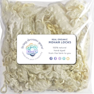 REAL MOHAIR LOCKS. Organic Premium Wool Fiber for Doll Hair, Wigs, Santa Beards, Felting, Blending, Spinning, Wall Hangings. White, 1 Oz