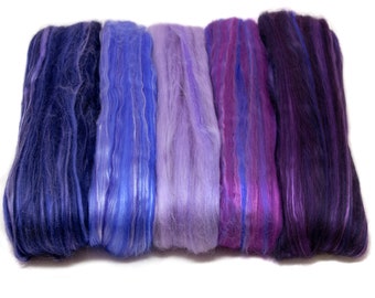 5oz Merino Silk Luxe Blends Roving for Spinning, Felting, Blending: Merino Wool + Glossy Mulberry Silk + Premium Tussah Silk. Royal Velvet