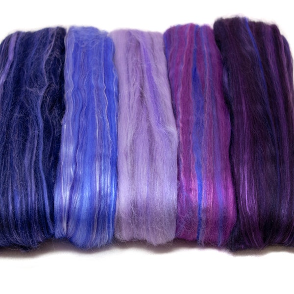 5oz Merino Silk Luxe Blends Roving for Spinning, Felting, Blending: Merino Wool + Glossy Mulberry Silk + Premium Tussah Silk. Royal Velvet