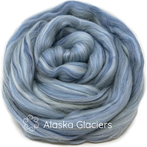Merino Bamboo Blend Wool Spinning Fiber, Soft Combed Top Roving for Hand Spinning, Drop Spindle, Needle Wet Nuno Felting. Alaska Glaciers