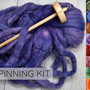 Drop Spindle Kit - Easy Beginner&#39;s Spinning Kit with Pre-Drafted BFL Wool Roving, Drop Spindle & Printed Instructions w/ Video. Many Colors.