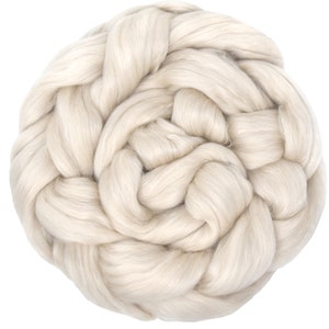 BABY ALPACA SILK Natural Roving Fiber Blend 4oz. Luxuriously Soft Combed Top for Spinning, Felting, Blending, Dyeing, Crafts. Natural White