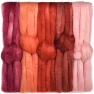Fibres teintées à la main BFL, 5 oz - Dessus de laine doux et brillant, préfabriqué pour le filage à la main, le feutrage, le mélange, le tissage, l'artisanat. Ensemble rouge