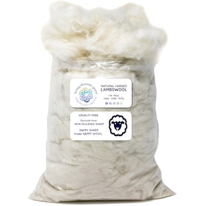 1 LB LAMBSWOOL Natural White Clean Fluffy Classic Fiber for Toy Stuffing & Filling Pillows, Doll Making, Premium Hypoallergenic Fiber Fill.