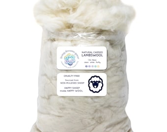 1 LB LAMBSWOOL Natural White Clean Fluffy Classic Fiber for Toy Stuffing & Filling Pillows, Doll Making, Premium Hypoallergenic Fiber Fill.