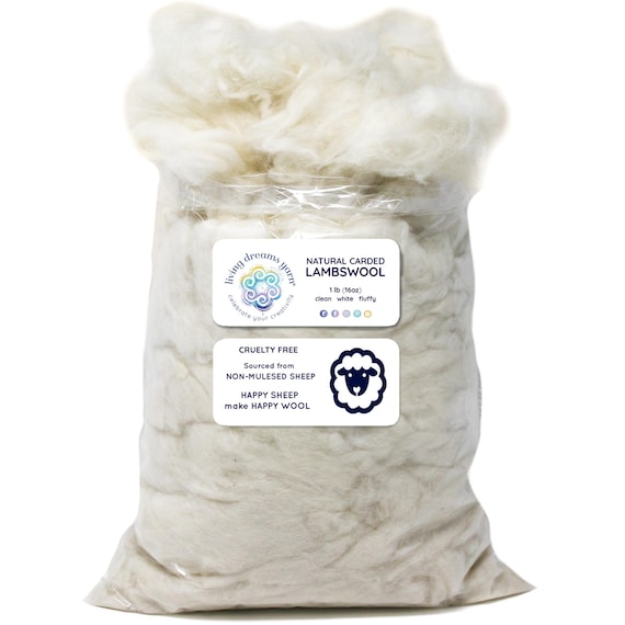 1 LB LAMBSWOOL Natural White Clean Fluffy Classic Fiber for Toy Stuffing & Filling Pillows, Doll Making, Premium Hypoallergenic Fiber Fill.