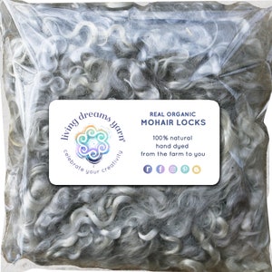 KID MOHAIR LOCKS. Organic Hand Dyed Premium Wool Fiber for Doll Hair and Wigs, Felting, Blending, Spinning, Wall Hangings. Silver, 1 Ounce