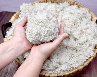 Washed Sheep Wool Filling. Natural Organic Wool Stuffing for Toys, Figures, Cushions. Super Clean Raw Dense Wool Filler, Natural White