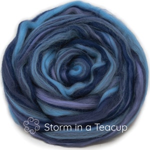 100% Merino Wool Roving. Soft Colorful Combed Top Roving, Hand Wheel Spinning, Needle Nuno Wet Felting, Weaving. Festival - Storm in Teacup
